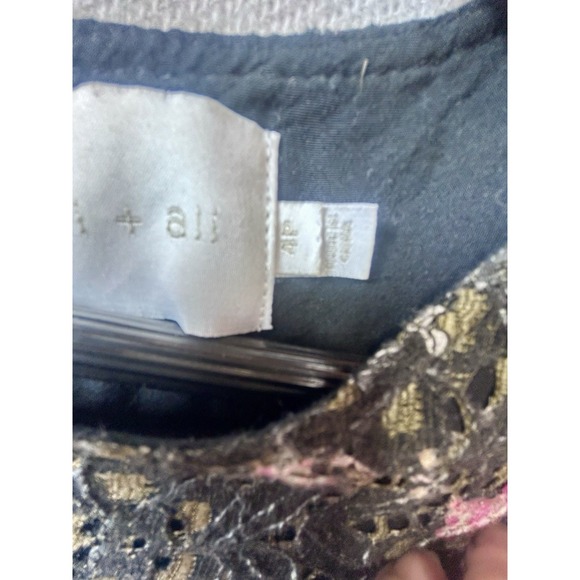 Anthropologie Eri + Ali Nevaeh Floral Lace Dress Black Pink Ruffle Fit Flare 4P - Picture 6 of 13